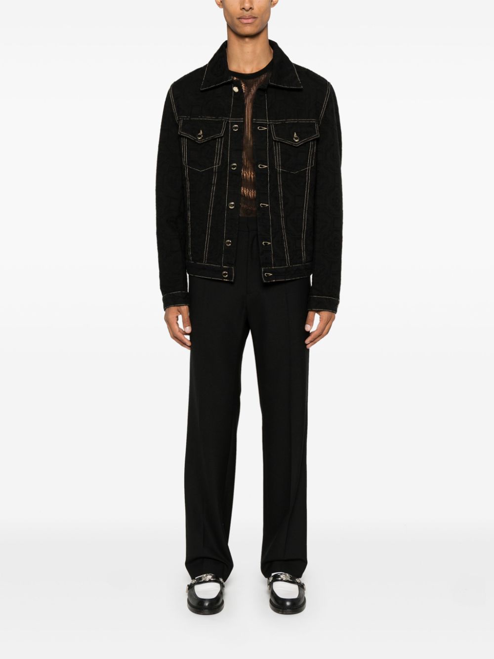 Shop Casablanca Monogram Jacquard Denim Jacket In Schwarz