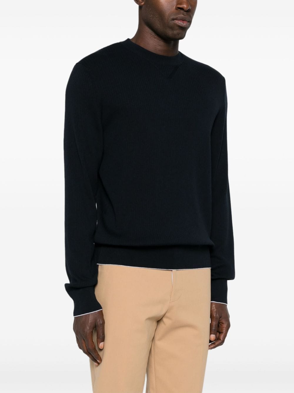 Shop Hugo Boss Fine-ribbed Sweater In Blue