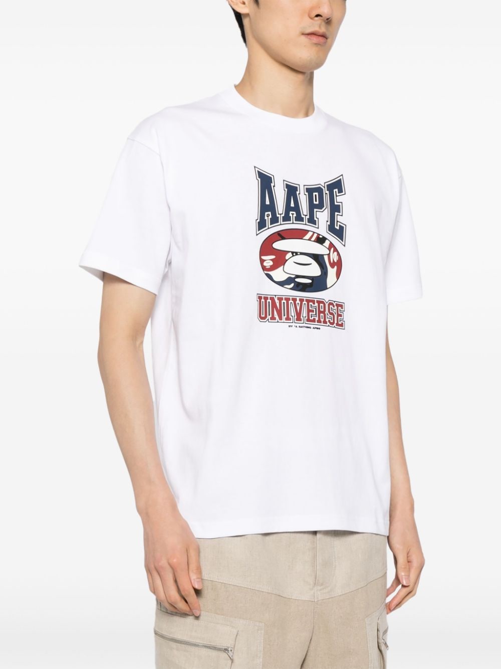 Shop Aape By A Bathing Ape Logo-printed Cotton T-shirt In White