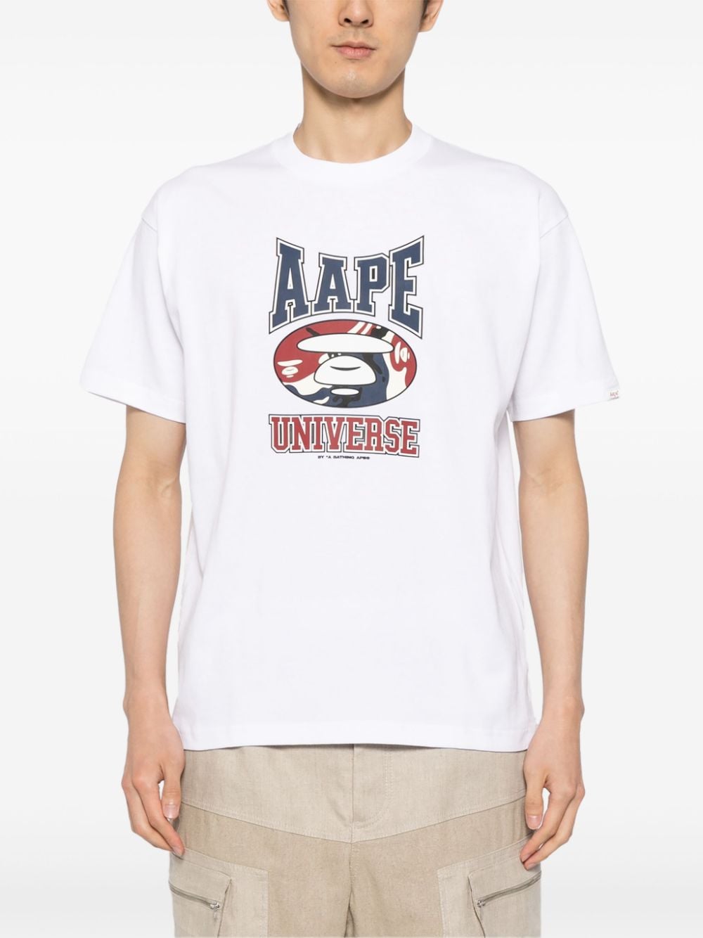 Shop Aape By A Bathing Ape Logo-printed Cotton T-shirt In White