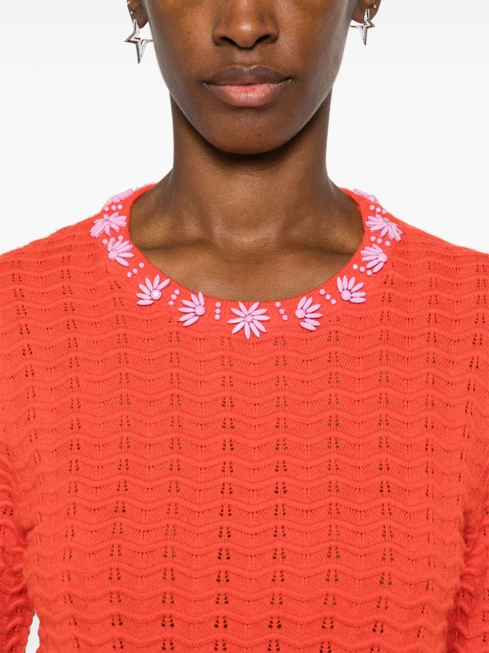 Shop Essentiel Antwerp Floral-appliqué Knitted Sweater In Red