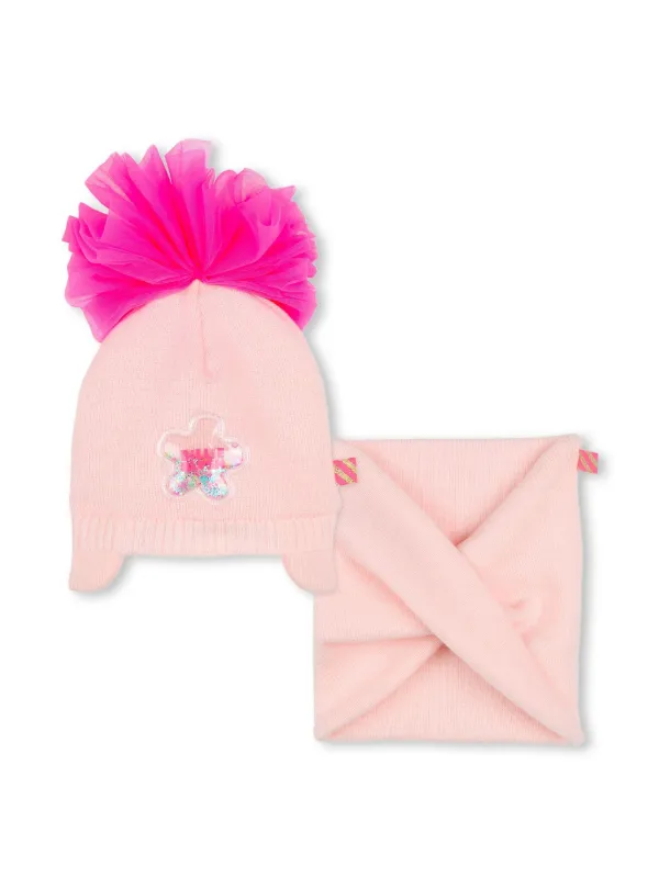 Billieblush pompom-detail Beanie And Snood Set Pink
