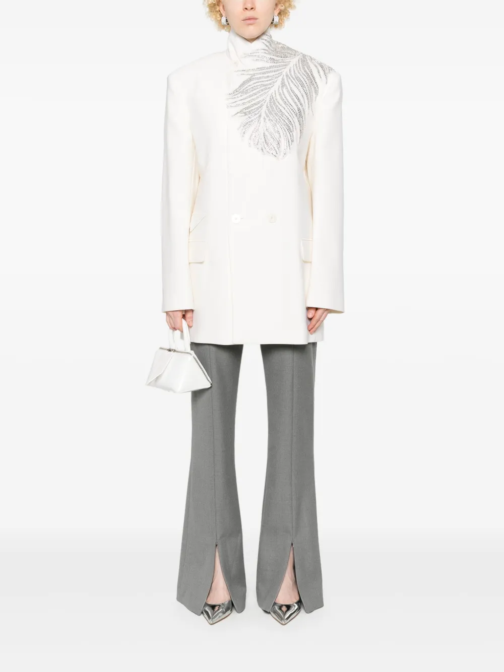 David Koma Colbert met kristallen veren - Wit