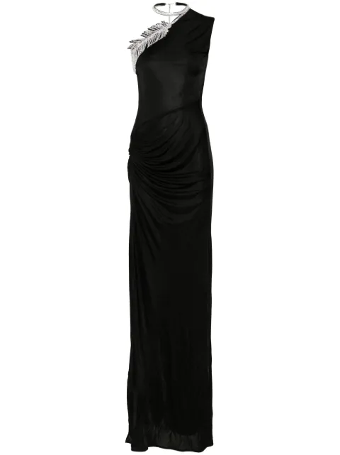 David Koma crystal-feather one shoulder gown