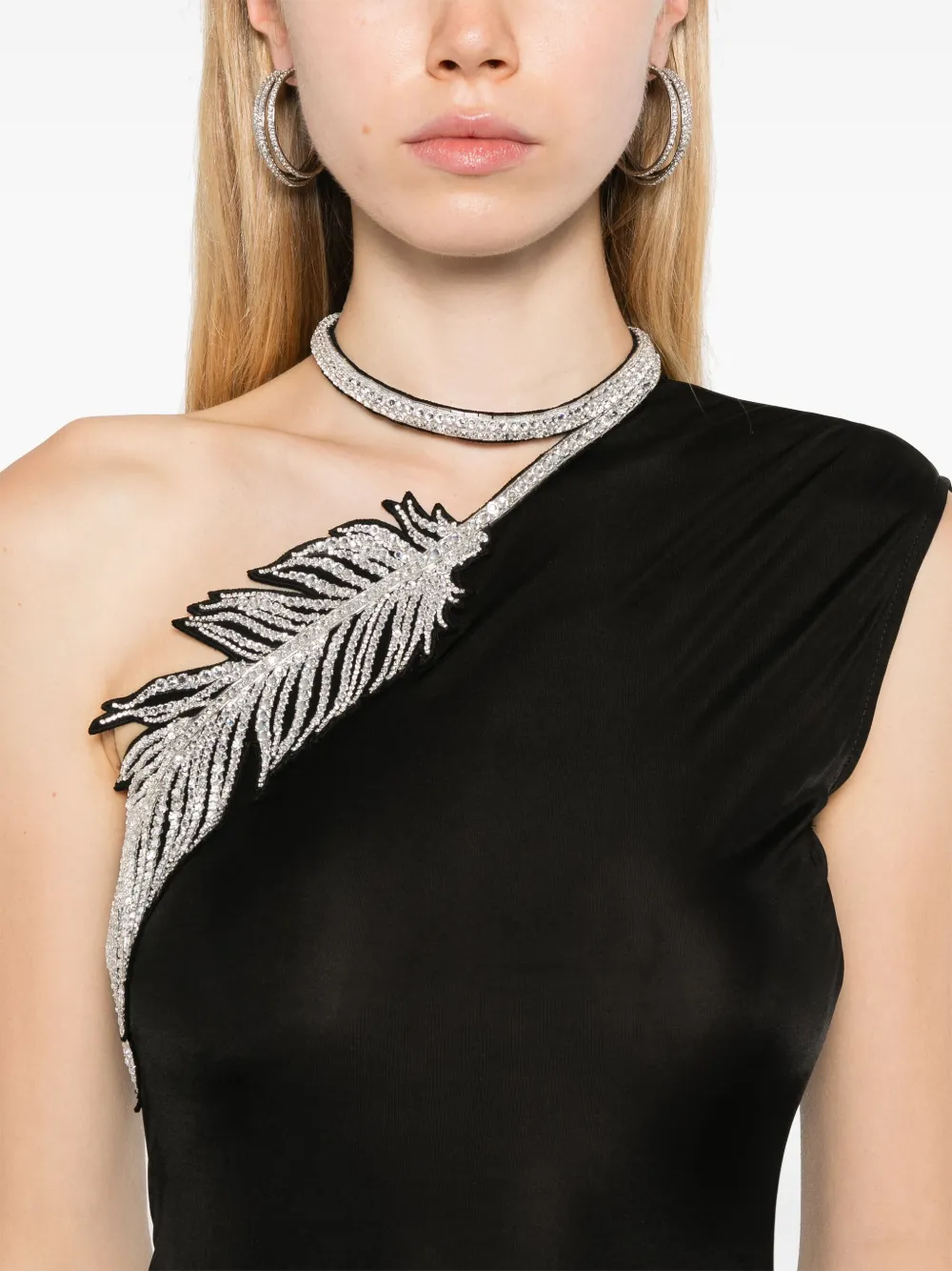 David Koma One-shoulder Embellished Satin-jersey Gown In Black