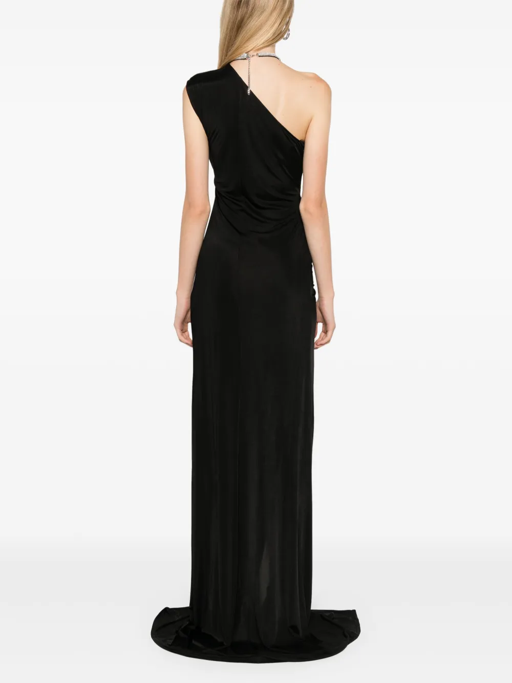David Koma One-shoulder Embellished Satin-jersey Gown In Black