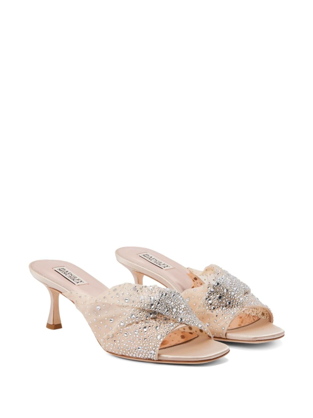 Shop Badgley Mischka 60mm Brandy Rhinestone-embellished Mules In Neutrals