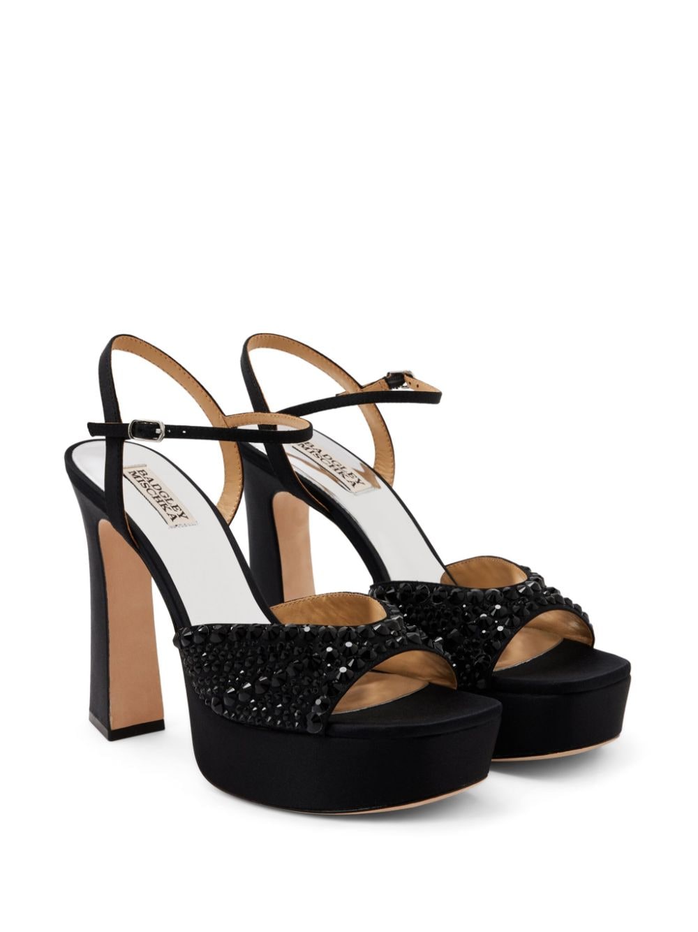 Shop Badgley Mischka 90mm Bryleigh Satin Sandals In Black