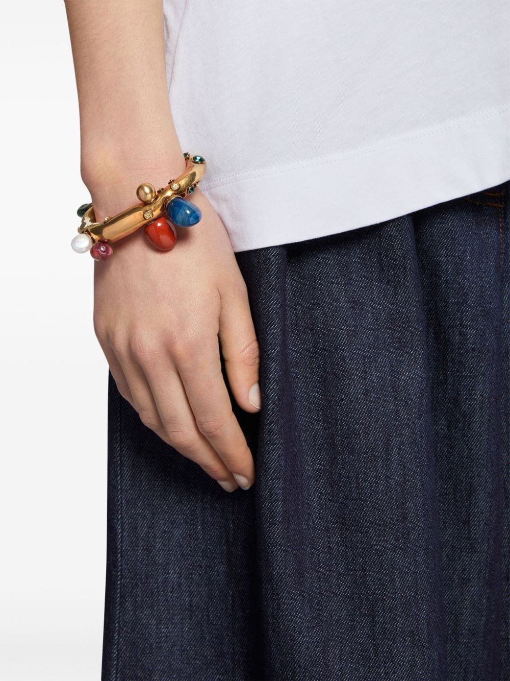 Shop Dries Van Noten Beaded Cuff Bracelet In Gold