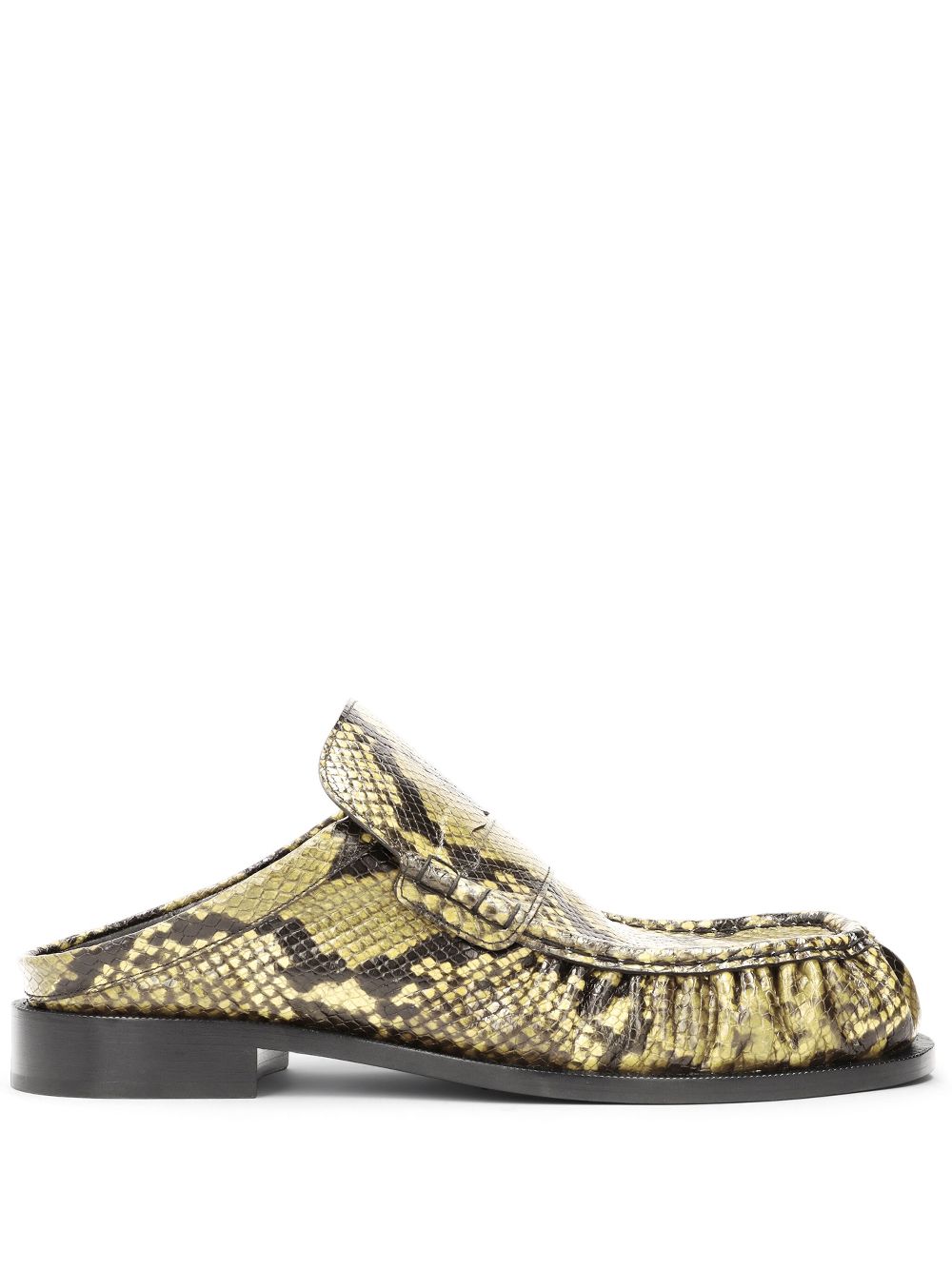 snakeskin-effect mules