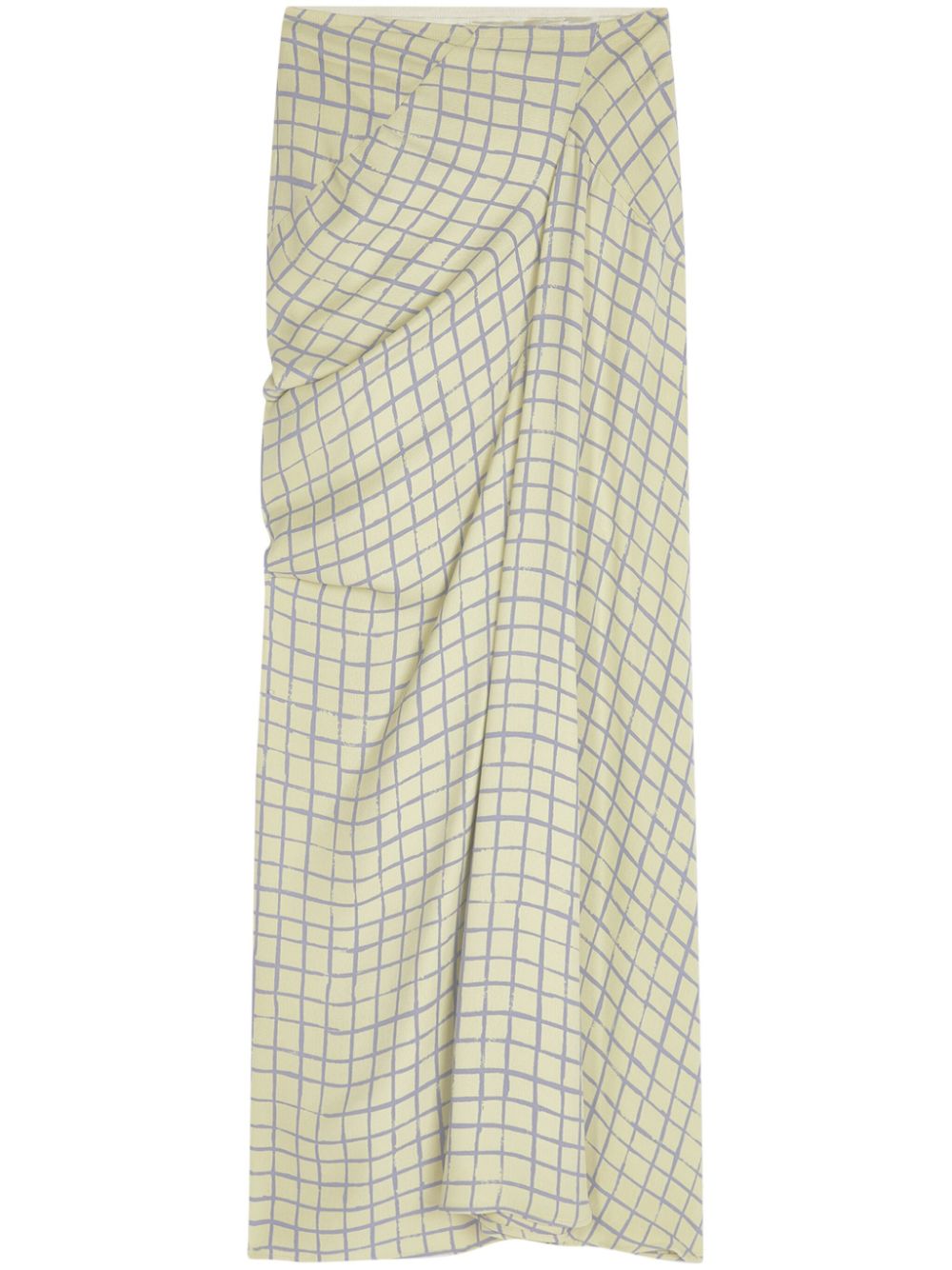 Dries Van Noten Grid-print Draped Skirt In Neutral | ModeSens