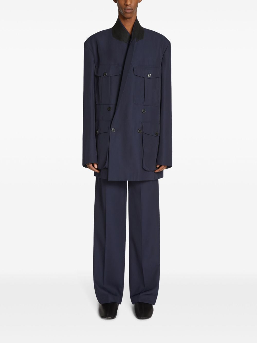 DRIES VAN NOTEN wool pleated trousers - Blauw