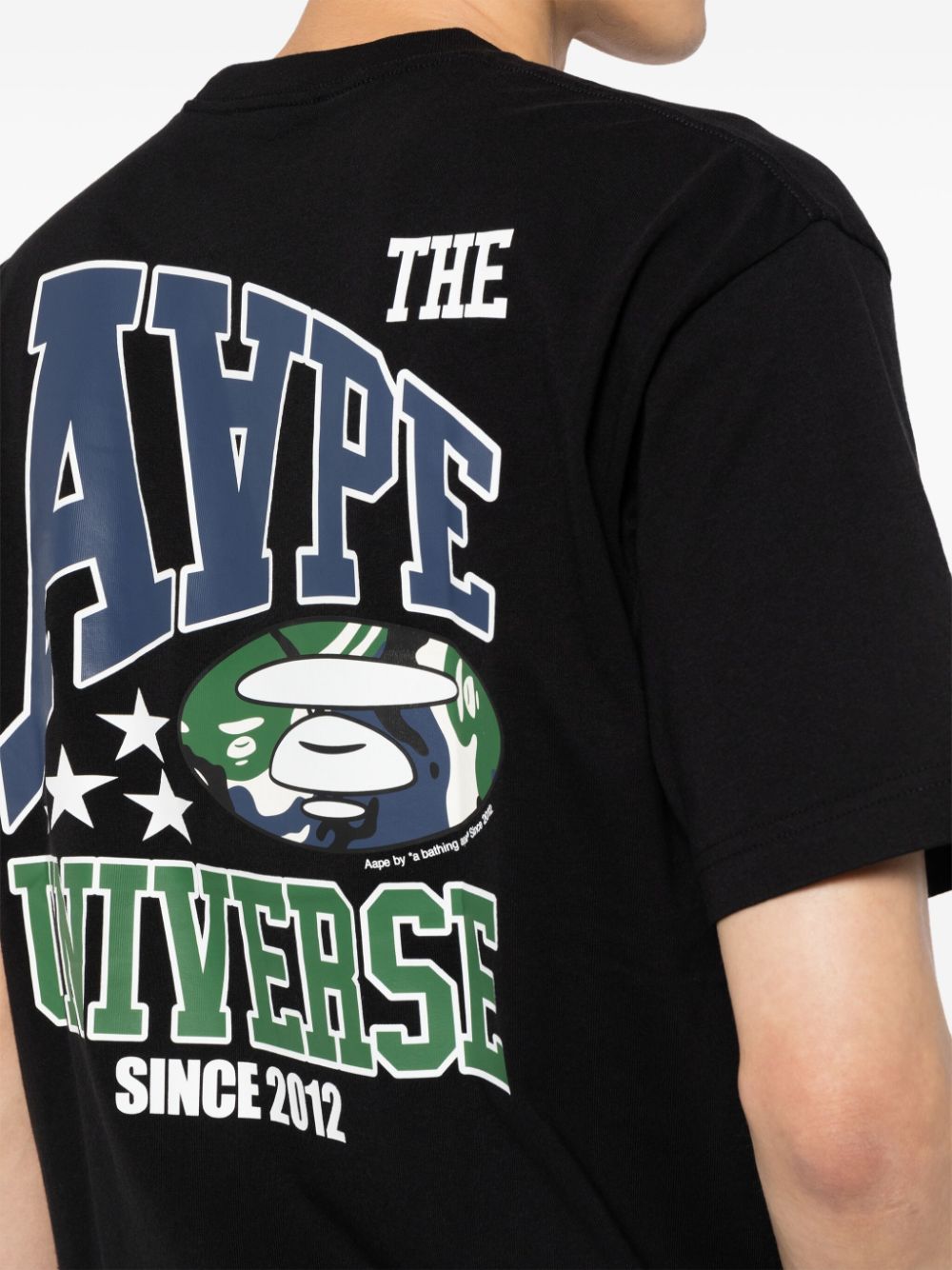 Shop Aape By A Bathing Ape Moonface Logo Universe T-shirt In Black