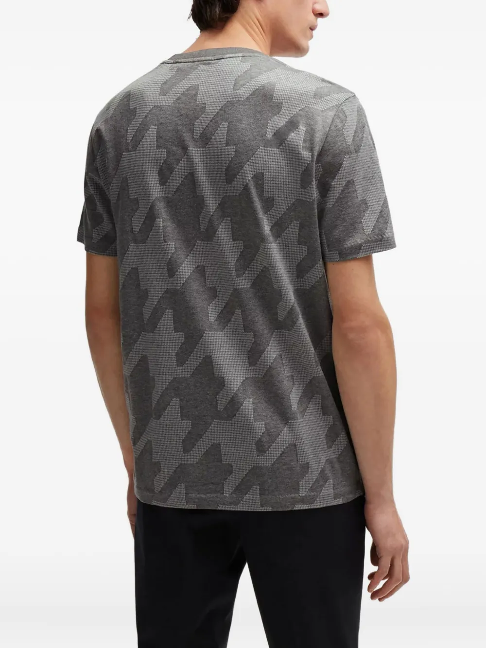 Hugo Boss Mercerized-cotton T-shirt With Houndstooth Jacquard In Gray