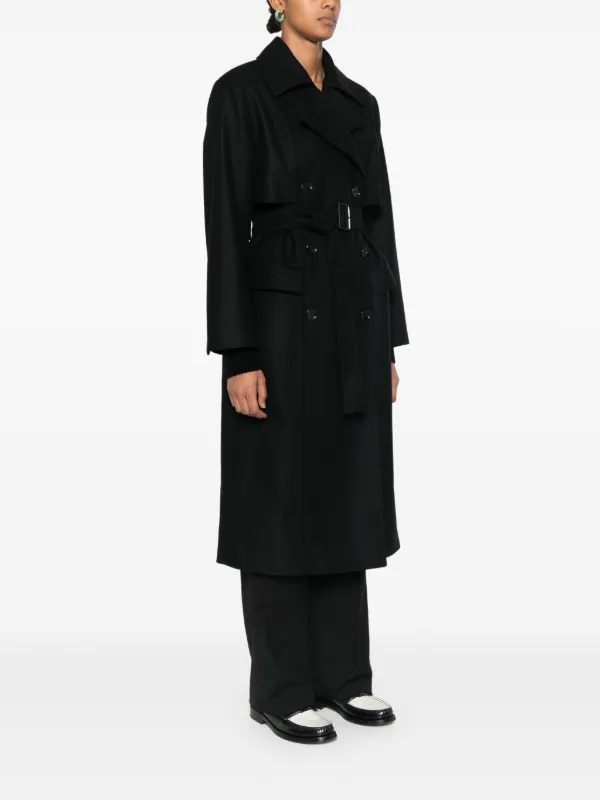 【美品】バッファローボブズ ウールトレンチコート ロゴボタン ベルト ブラック BOSS トレンチコート | ブラック | FARFETCH JP