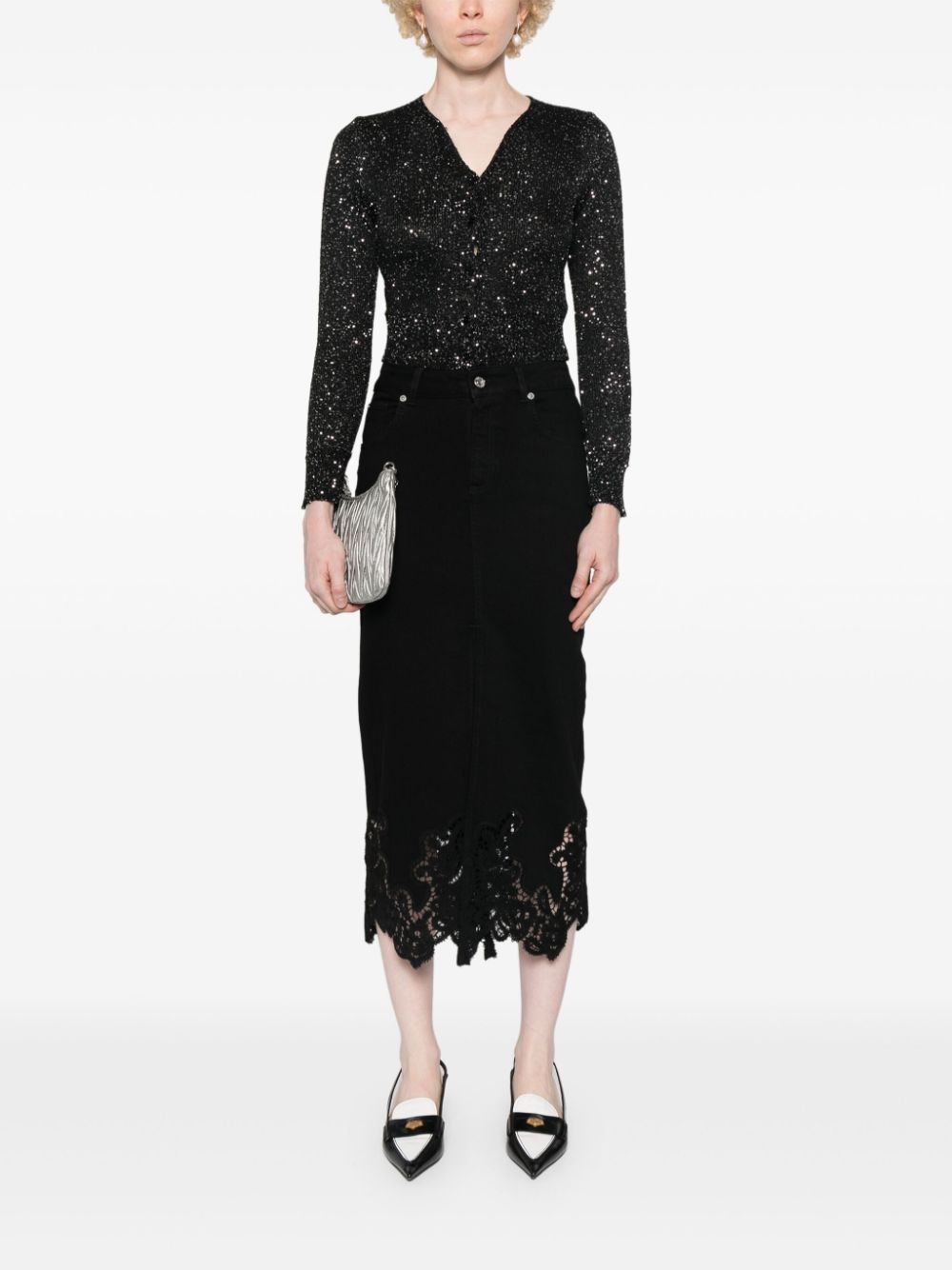 Shop Ermanno Firenze Sequinned Cardigan In Black