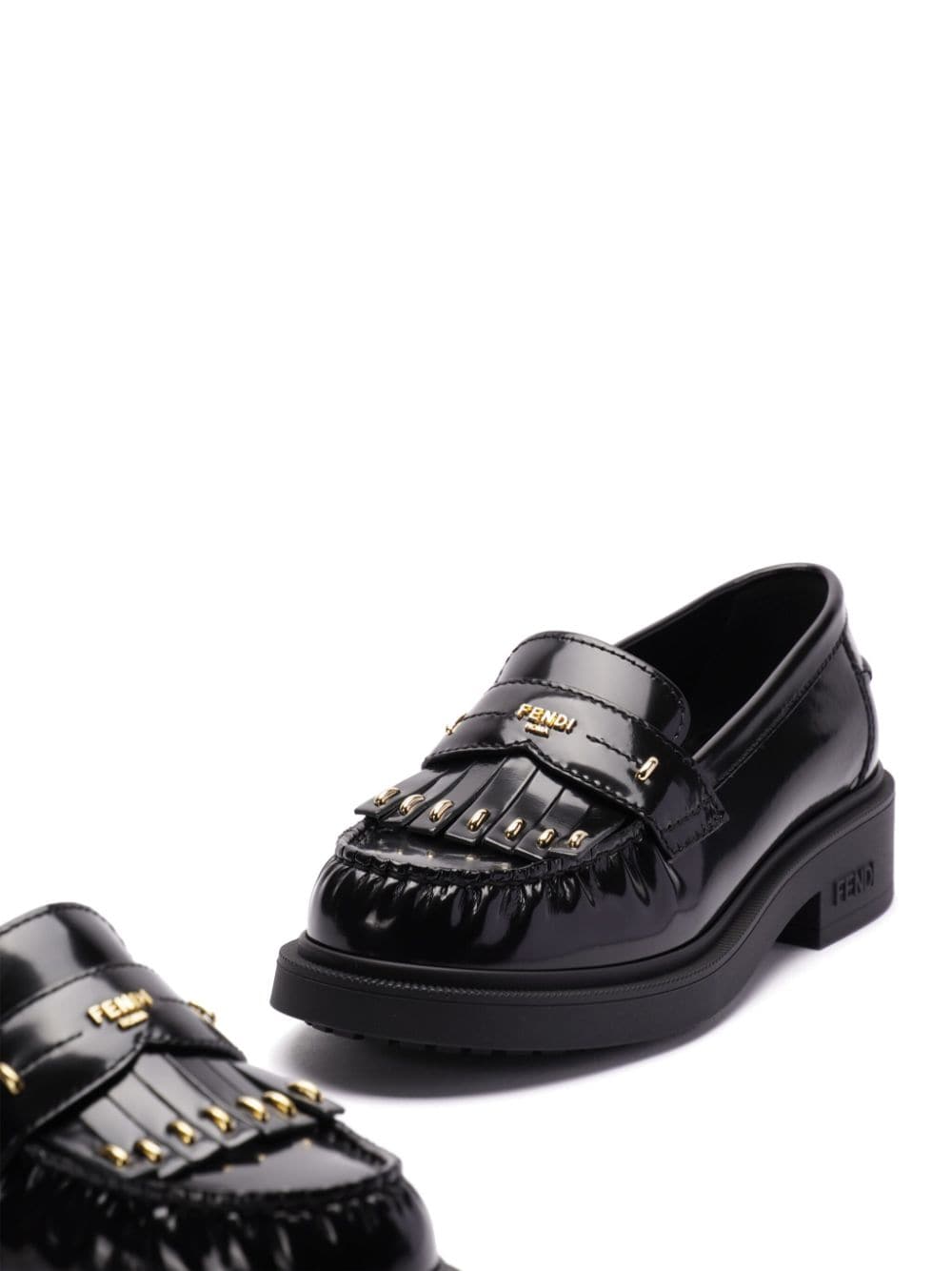 FENDI Leren loafers met logoplakkaat Zwart