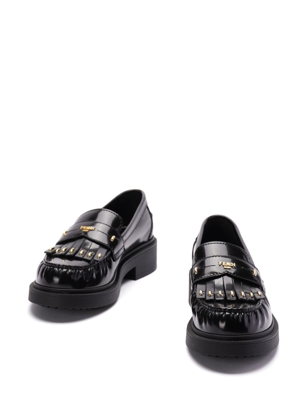 FENDI Leren loafers met logoplakkaat Zwart