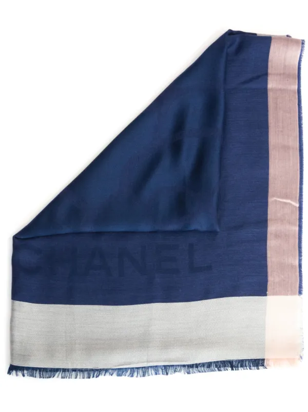 CHANEL Pre-Owned 2000s カメリア カシミアスカーフ | ブルー