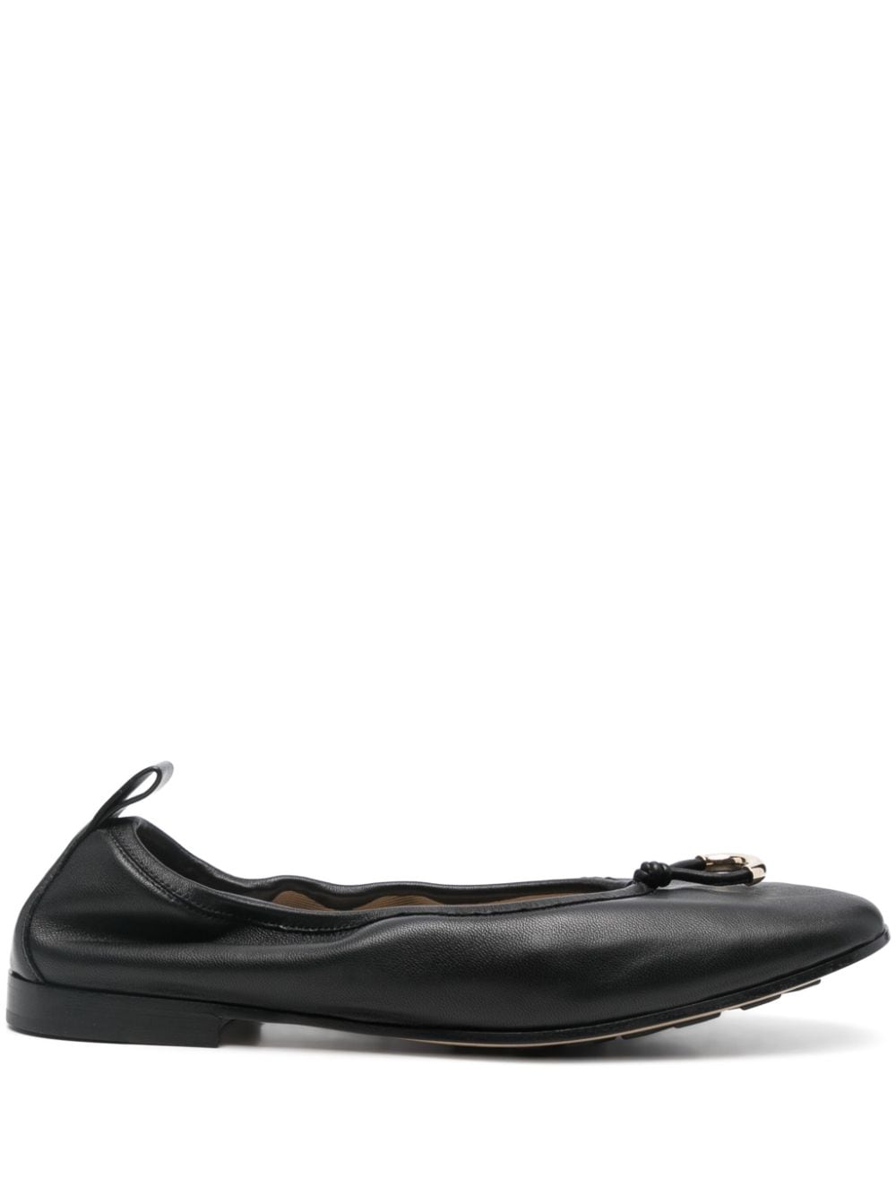 Giorgio Armani debossed logo leather ballerina shoes Zwart