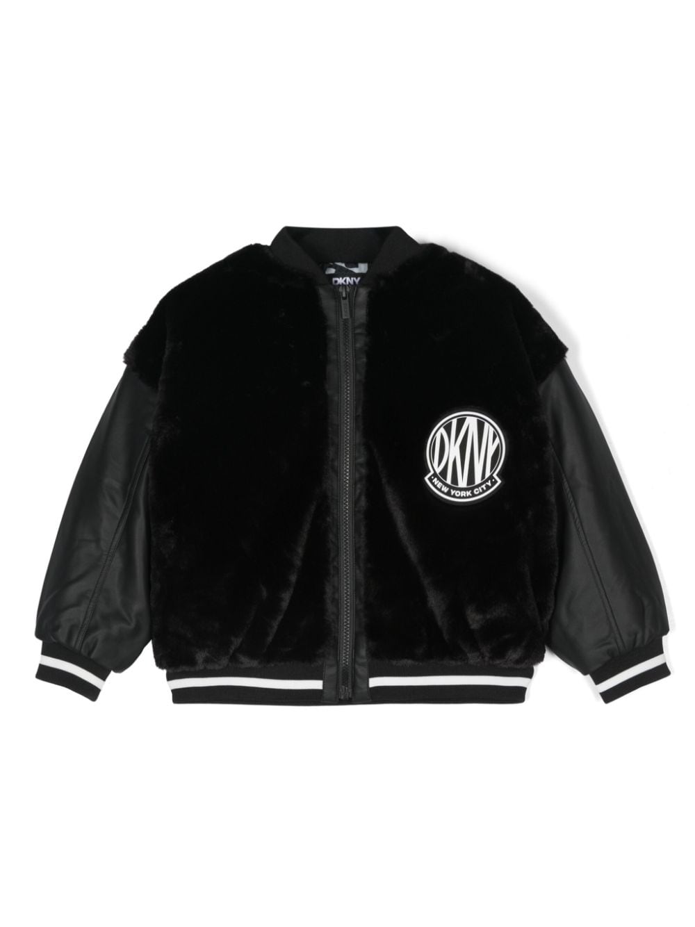 Dkny Kids logo-appliqué fax-fur bomber jacket - Nero