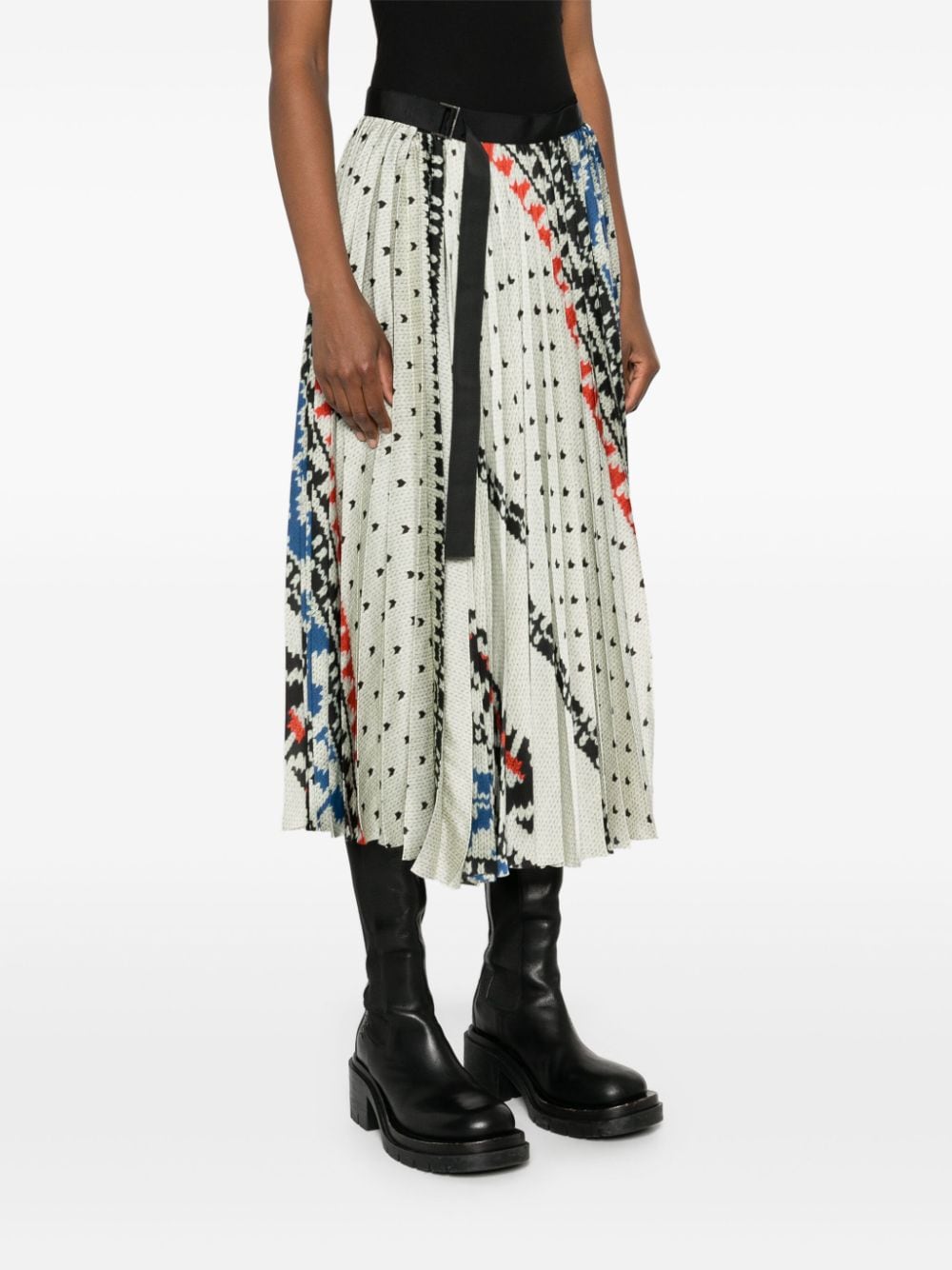 Shop Sacai Pleated Wrap Midi Skirt In White