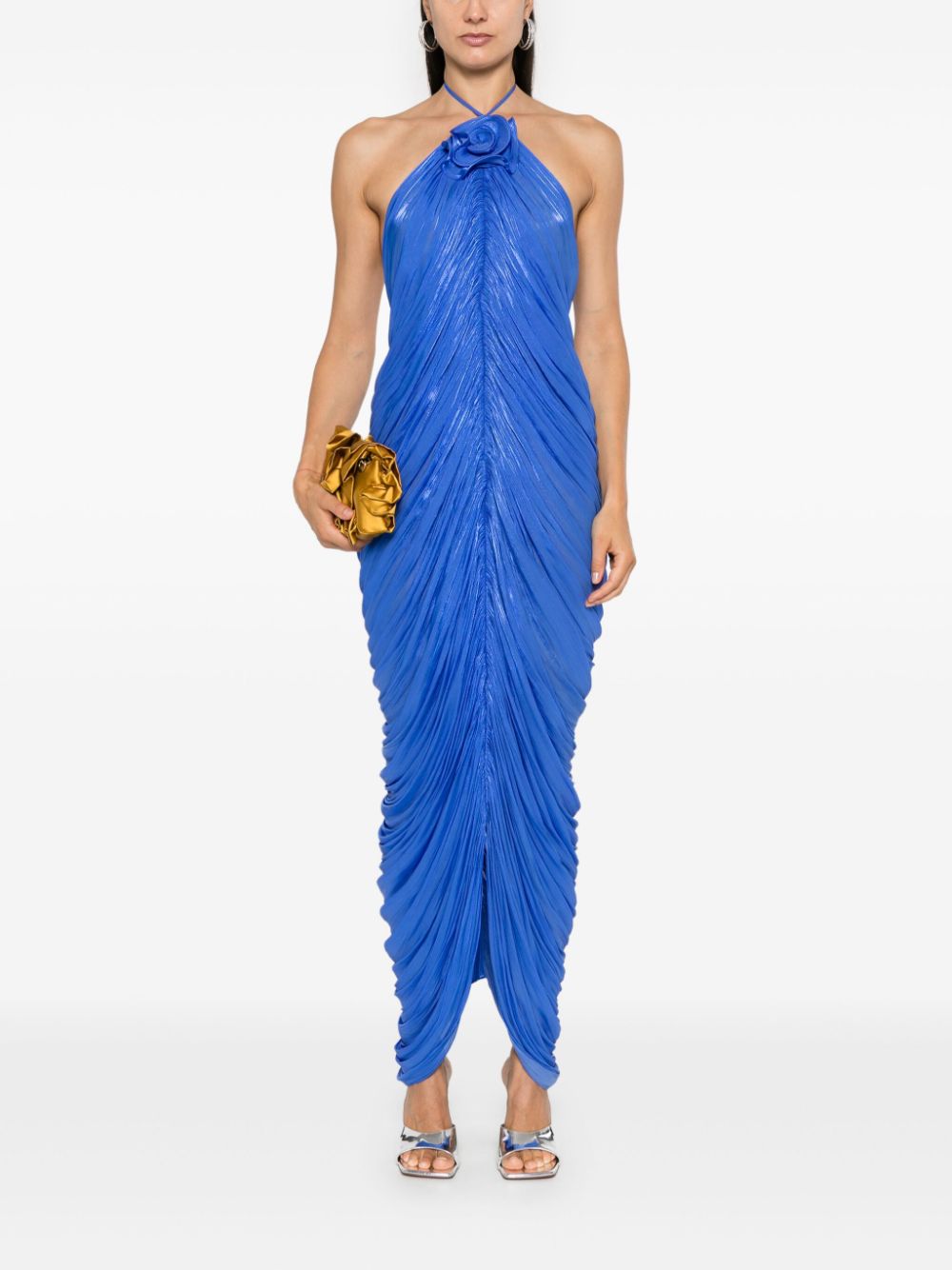 Ana Radu floral-appliqué maxi dress - Blue