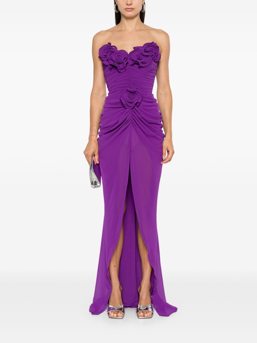 Ana Radu floral-appliqué maxi dress - Purple