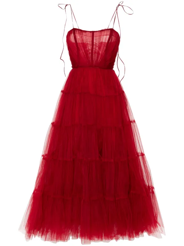 Ana Radu Tulle Maxi Dress - Red