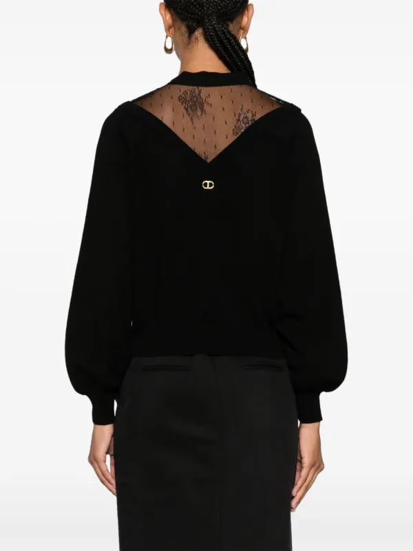 maglia burro in pizzo manica lunga girocollo – Femme Cafe