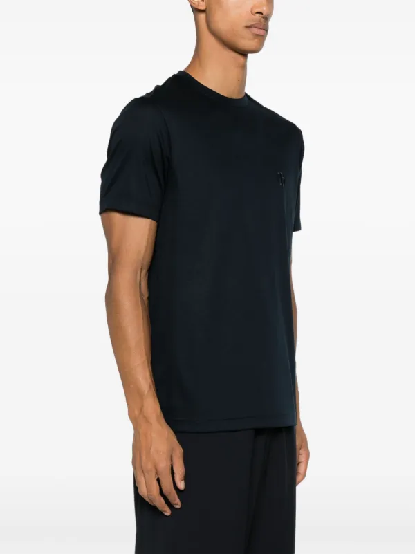 Tシャツ・カットソー GIORGIO ARMANI LOGO EMBROIDERED STRETCH JERSEY T-SHIRT Giorgio Armani logo-embroidered Cotton T-shirt | Blue | FARFETCH
