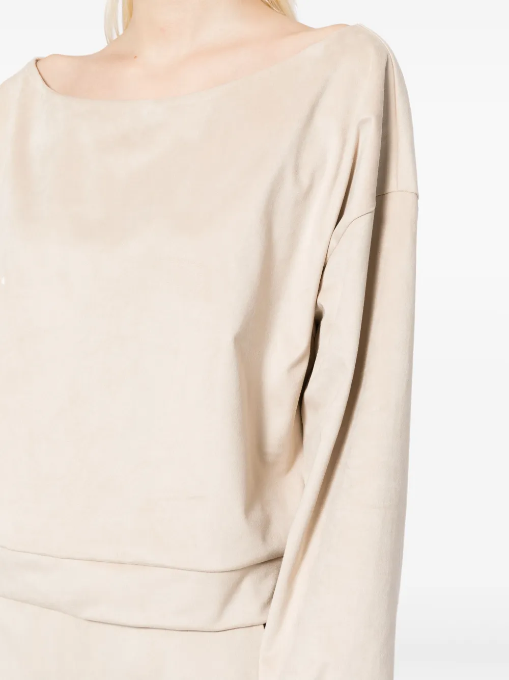 Shop Cynthia Rowley Suede Wide-neck Sweatshirt In Neutrals