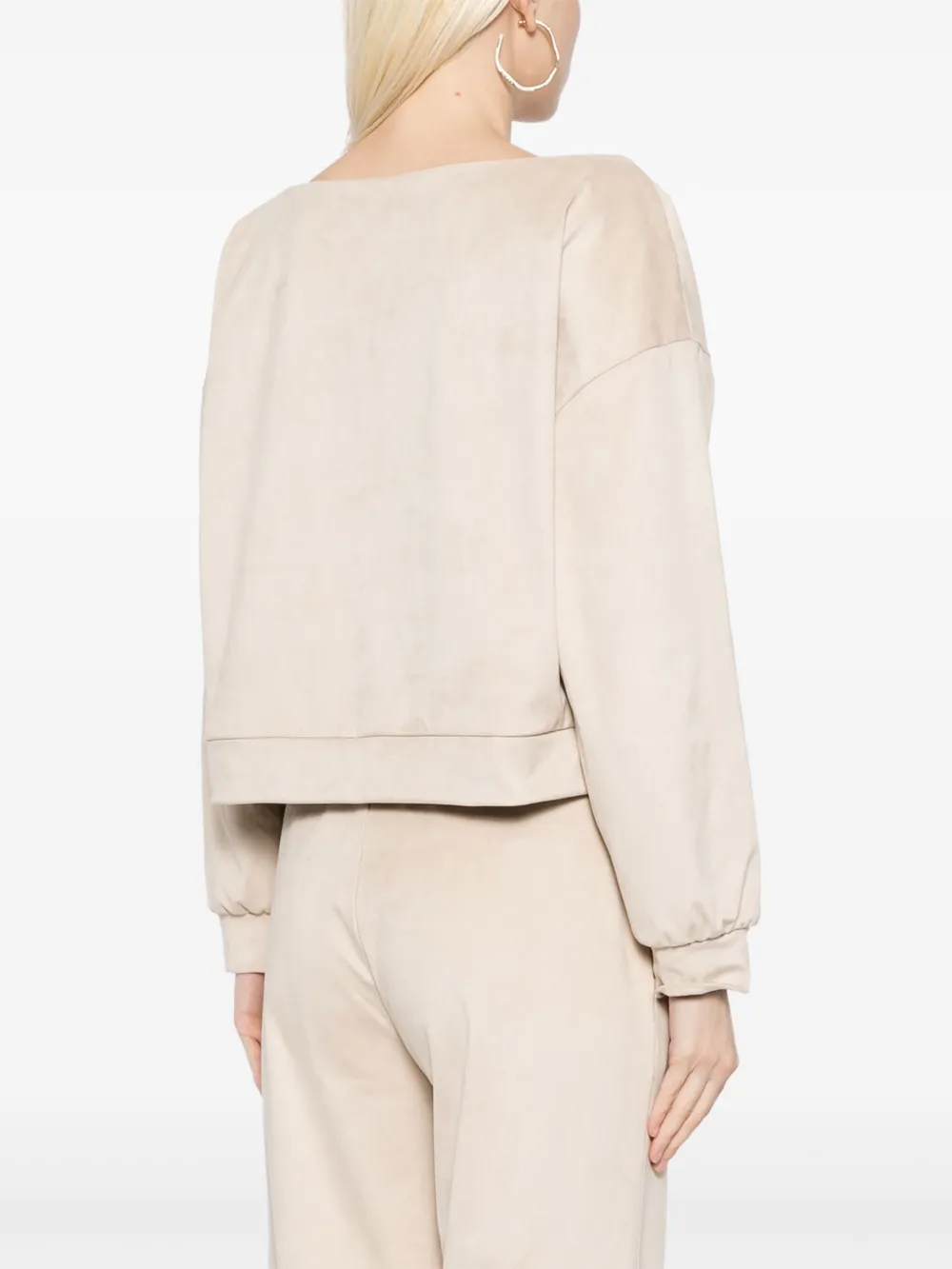 Shop Cynthia Rowley Suede Wide-neck Sweatshirt In Neutrals