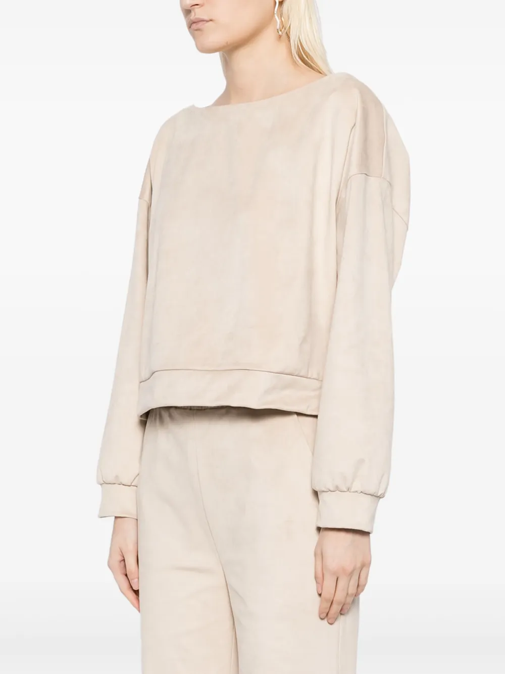Shop Cynthia Rowley Suede Wide-neck Sweatshirt In Neutrals