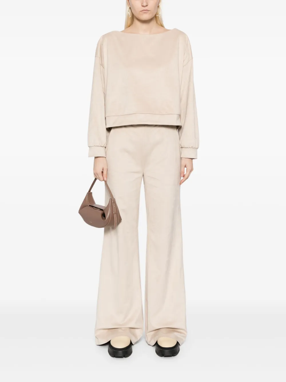 Shop Cynthia Rowley Suede Wide-neck Sweatshirt In Neutrals