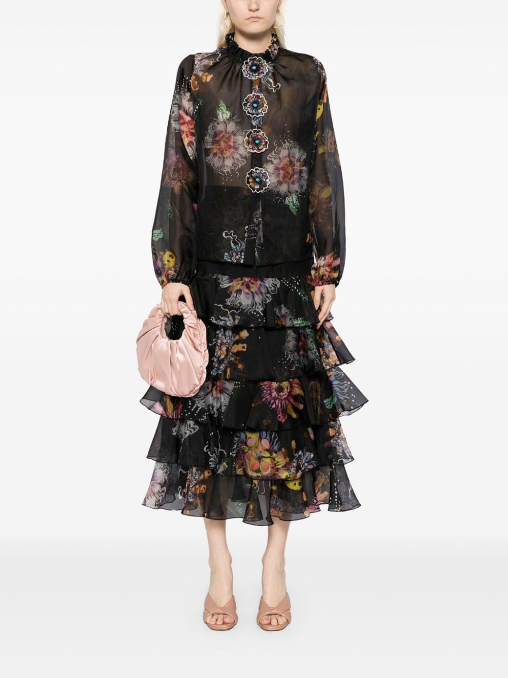 Shop Cynthia Rowley Floral-print Silk Blouse In Black