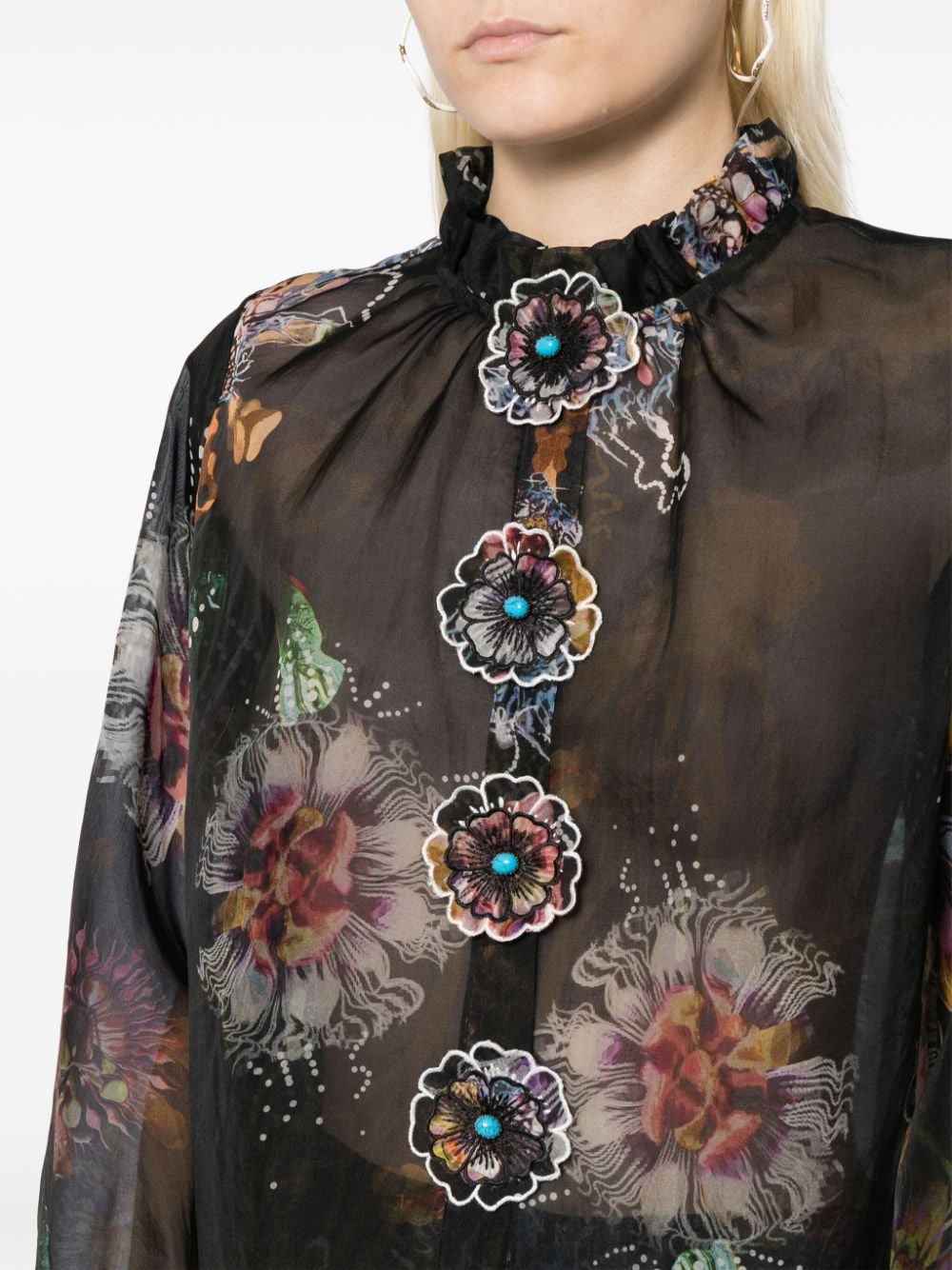 Shop Cynthia Rowley Floral-print Silk Blouse In Black