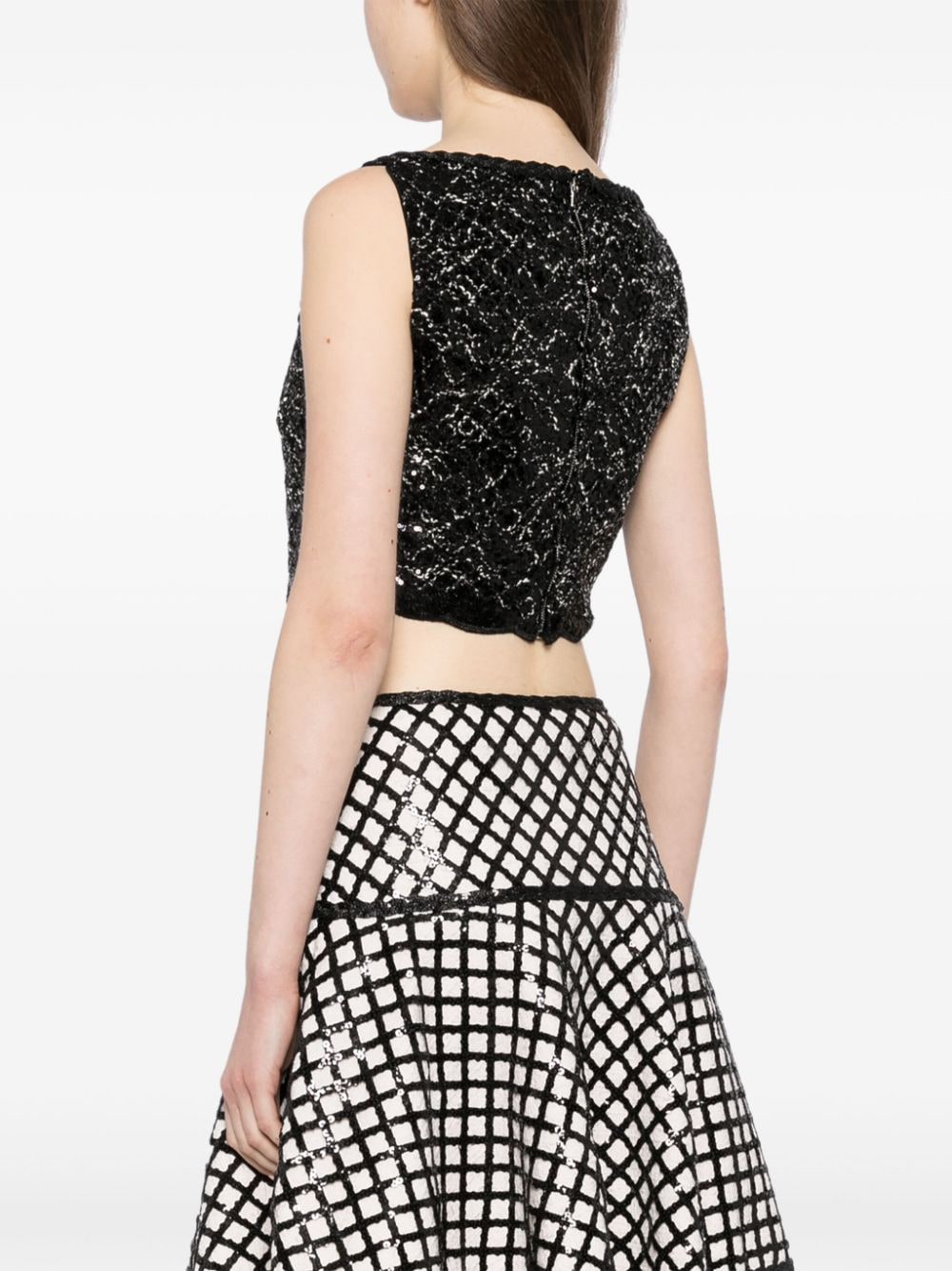 Shop Giambattista Valli Sequin-embellishment Scallop-hem Tank Top In Black