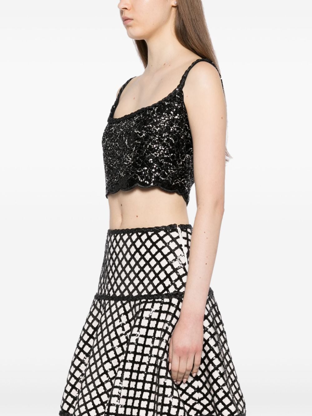 Shop Giambattista Valli Sequin-embellishment Scallop-hem Tank Top In Black