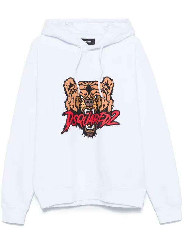 DSQUARED2 Bear logo Cool Fit Hoodie White FARFETCH UK