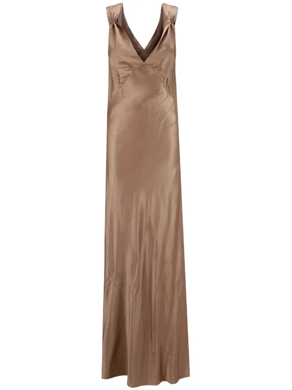 saint laurent satin dress backless cowl dress in silk satin in Green | Saint Laurent