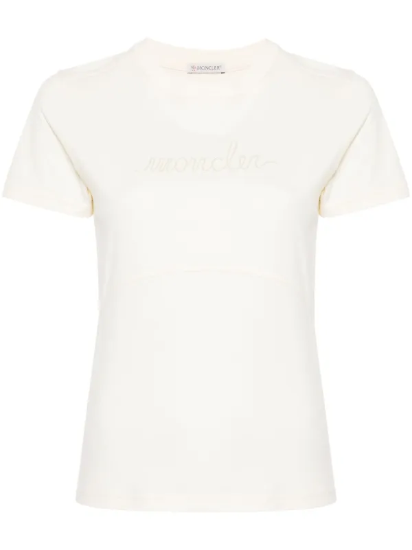 Moncler Logo-embroidered Cotton T-shirt in Neutrals