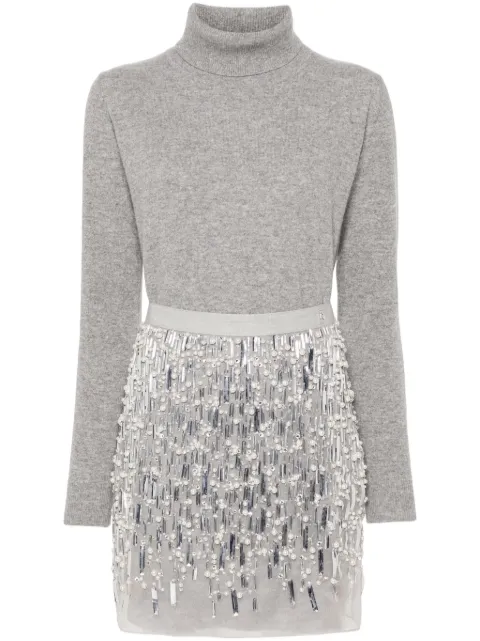 Elisabetta Franchi فستان مطرز برقبة عالية مطوية