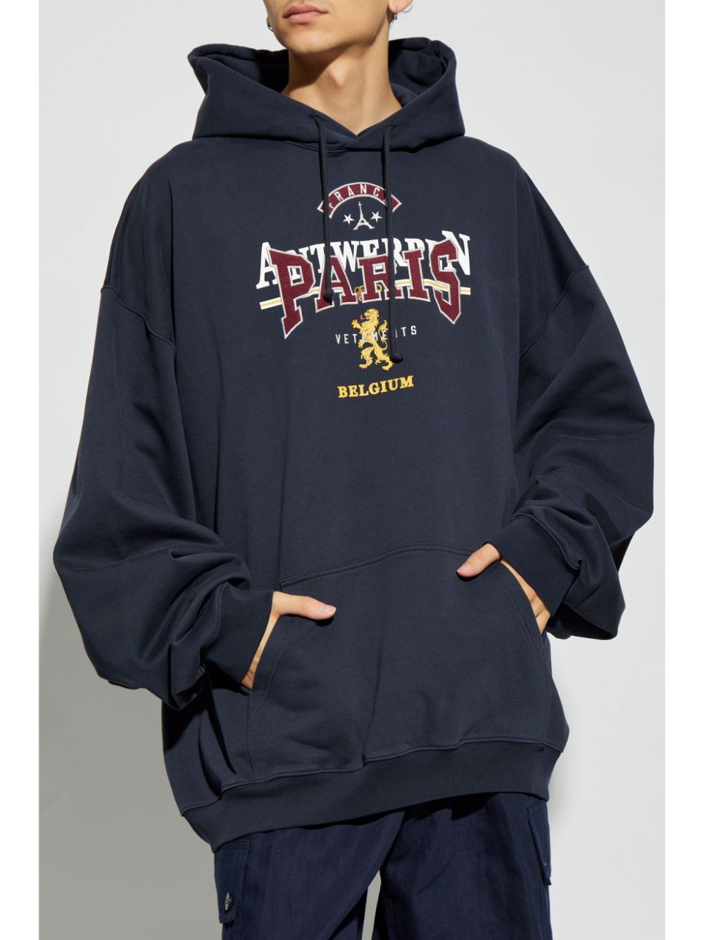 Shop Vetements Logo-embroidered Hoodie In Blue