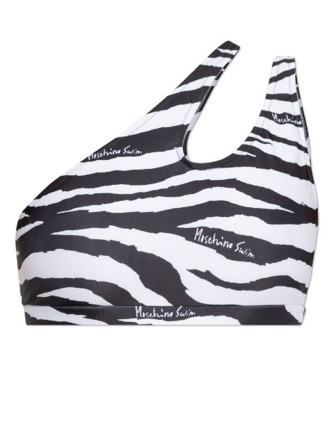 Moschino zebra-print asymmetric bikini top