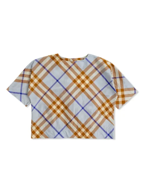Burberry Kids camisa de seda con motivo de cuadros