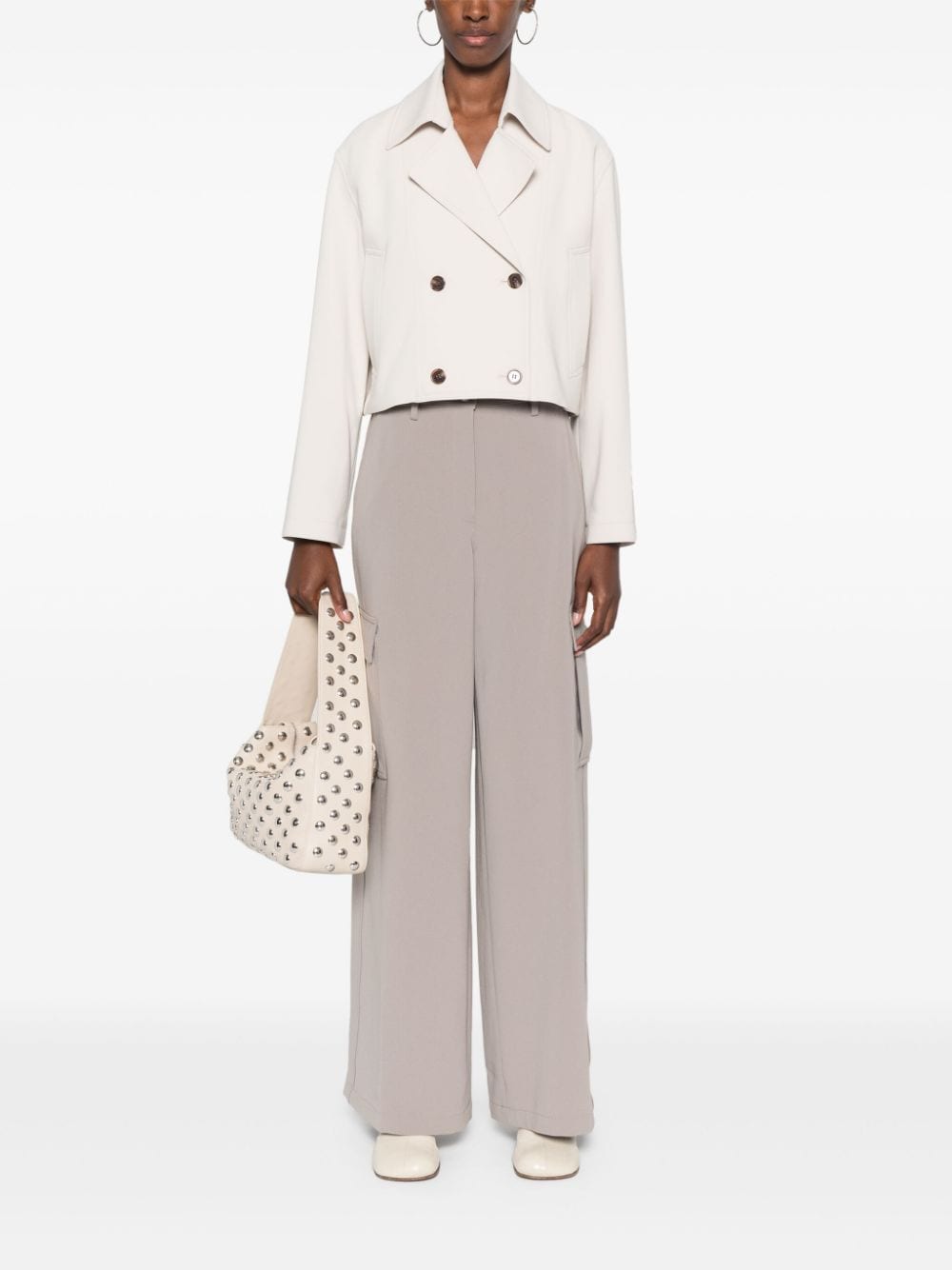 Shop Theory Crepe Cropped Jacket In Neutrals