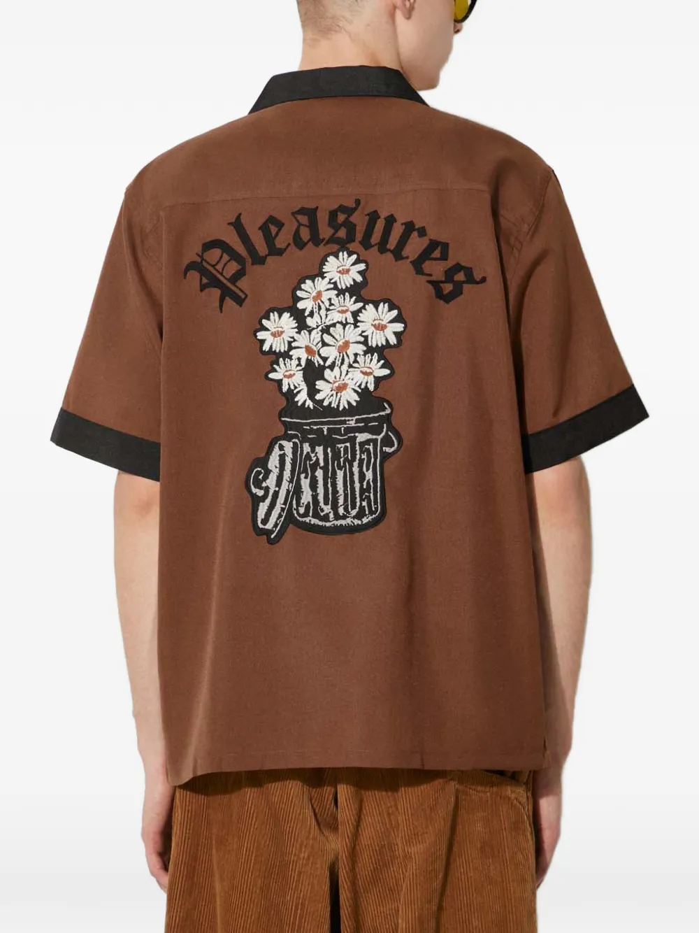 Pleasures Overhemd met contrasterende afwerking en logodetail Bruin