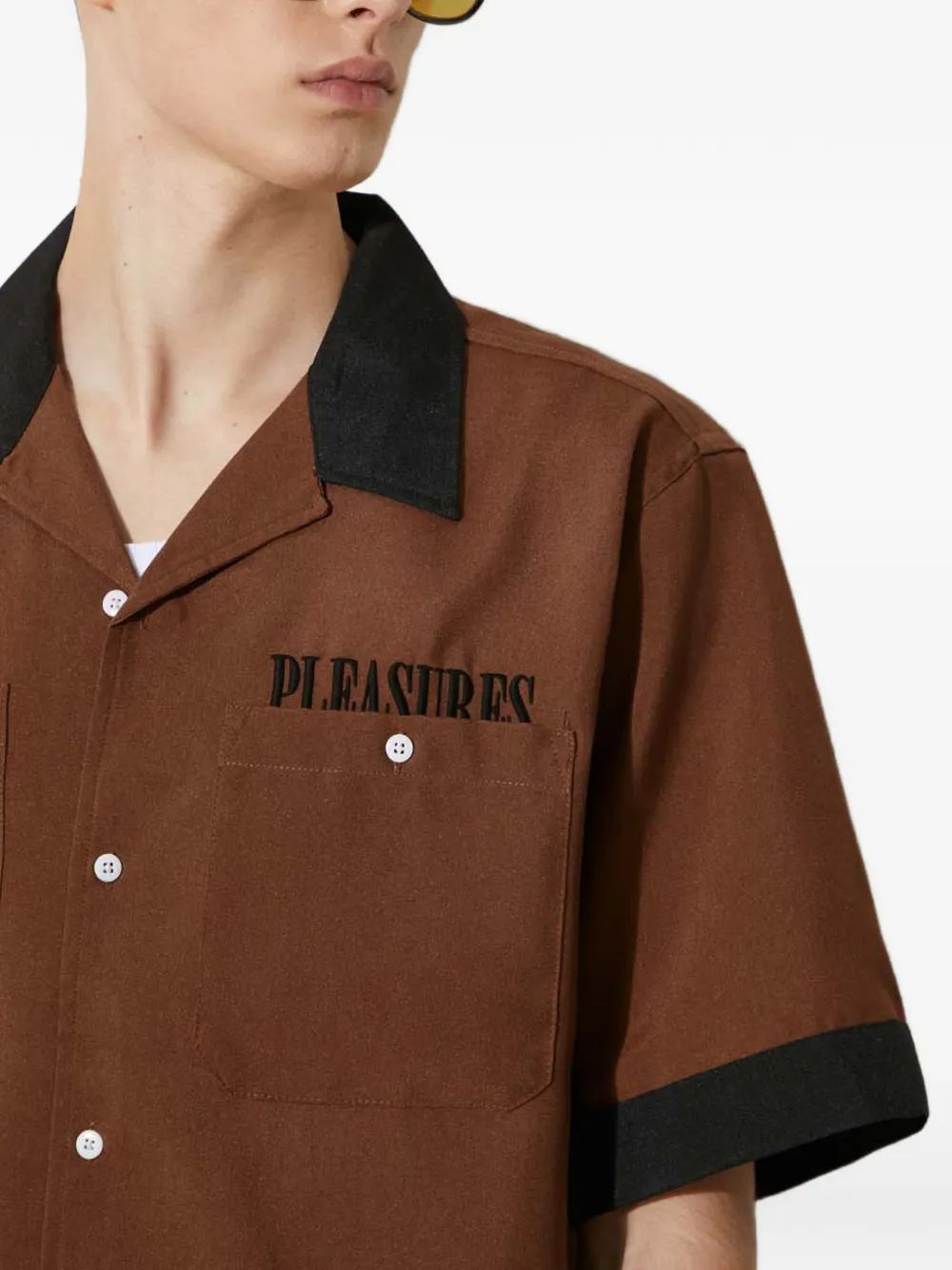Pleasures Overhemd met contrasterende afwerking en logodetail Bruin