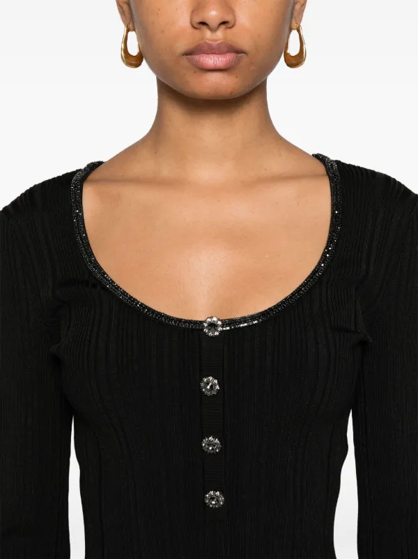 SELF PORTRAIT【関税送料込】Diamante クレープトップ Self-Portrait diamanté-embellished Knitted Top | Black